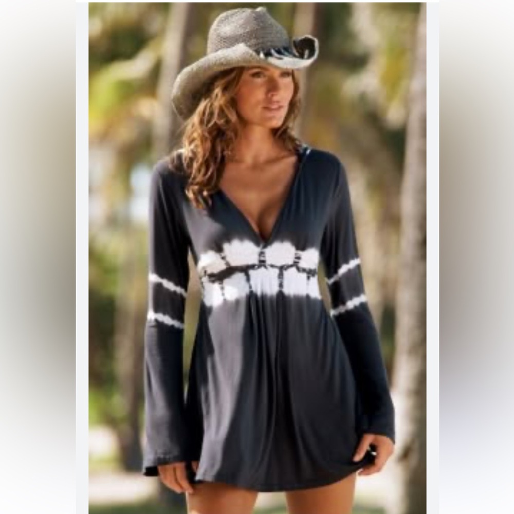 Boston Proper Blue & White Tie Dye Hooded Mini Dress, Size Small
